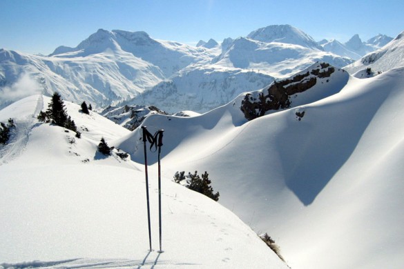 Lech, Austria, poles enjoying the view and fresh snowfall