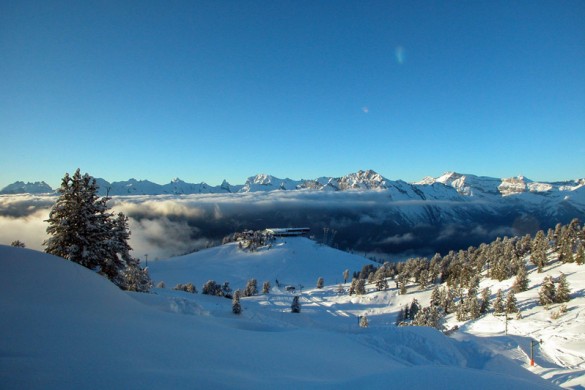Nendaz, Switzerland, early morning ski