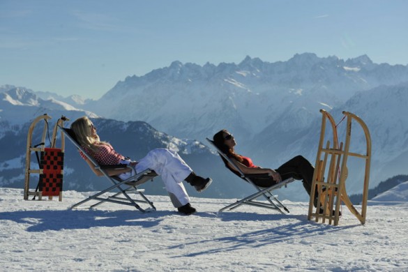 Verbier, Switz., sunbathing on summit