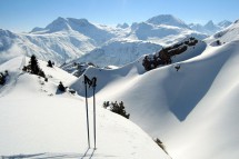 Lech, Austria, poles enjoying the view and fresh snowfall