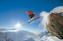 St Anton Austria, skiing of a rock
