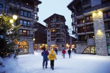 Val d'Isere, France, street in evening