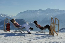 Verbier, Switz., sunbathing on summit