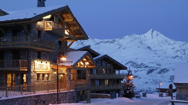 Night Exterior of Ski Lodge Aigle, Tignes, France Night Exterior of Ski Lodge Aigle, Tignes, France
